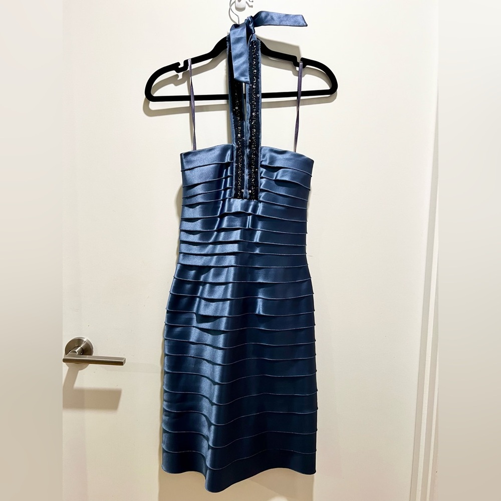 BCBG Blue Rhinestone Halter Dress. Size 0.